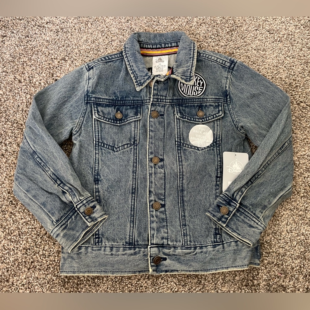 NWT Youth Disney Store Parks Mickey Mouse LEADER OF THE CLUB Denim Jacket Sz 5/6